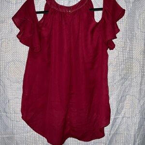 Truth NYC Wine Ruffle Sleeve Blouse